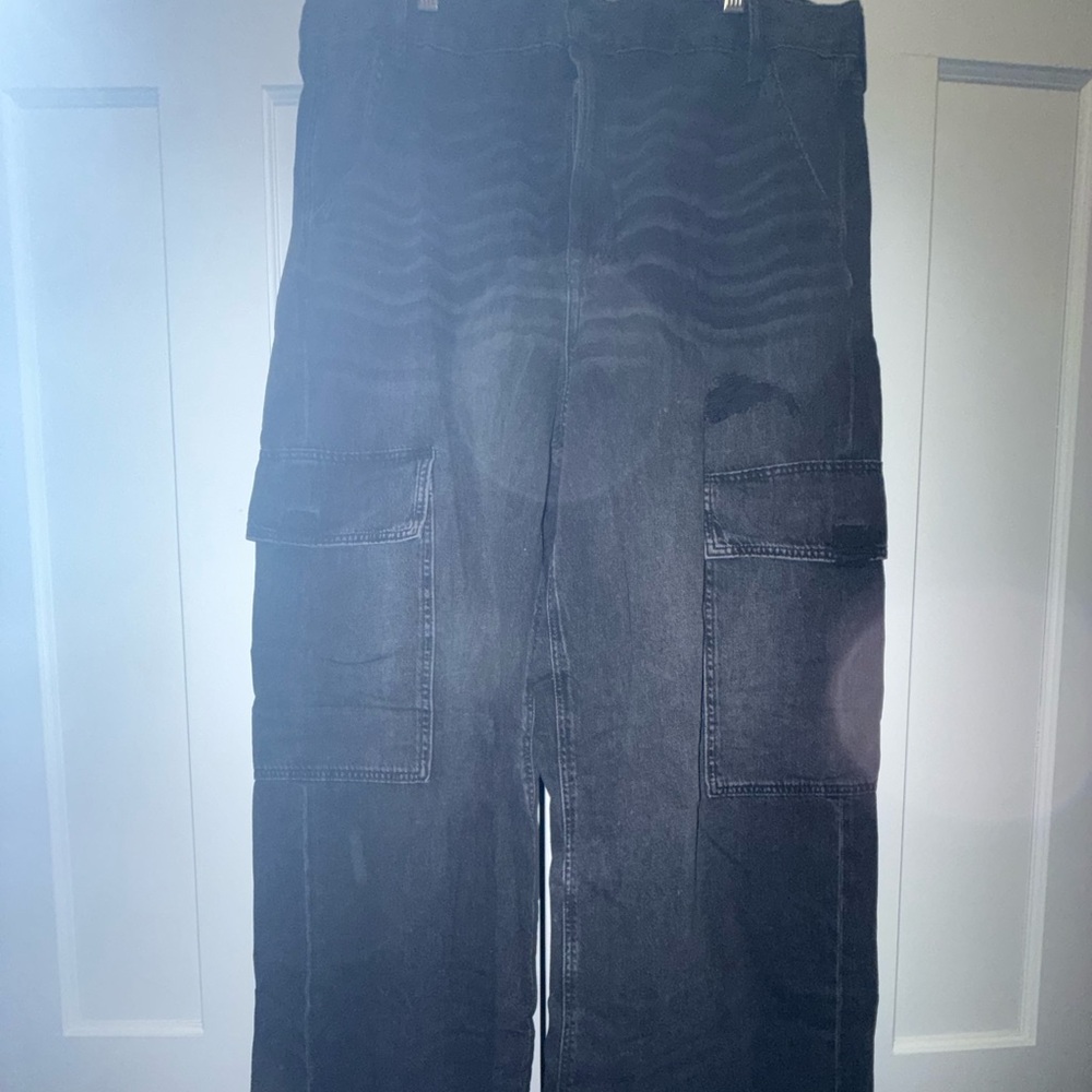 Wide-Leg Washed Black Jeans